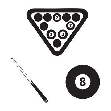 Billiards dad icons with pool rack and cue set