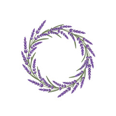 Obraz premium Lavender wreath floral design element isolated on white.