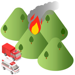 山火事と消防車と救急車 © トムセン少佐