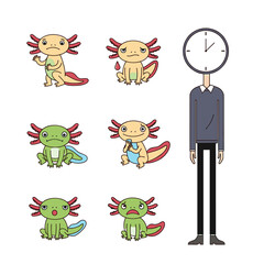 Fototapeta premium Axolotl Character Set with Human Figure