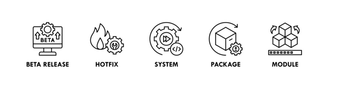 Release and Update web icon illustration concept with icon of beta release, hotfix, system, package, and module