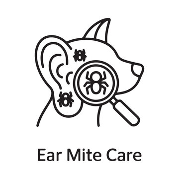 Ear mite care line drawing of dog head with magnifying glass