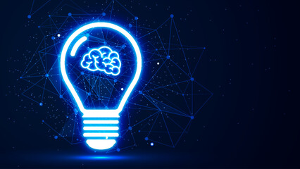 Futuristic glowing light bulb with a brain. Creative innovation illustration concept © AF DigitalArtStudio