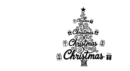 Stylized Christmas tree illustration made of typography and decorative swirls. © Watirah_Martodimejo