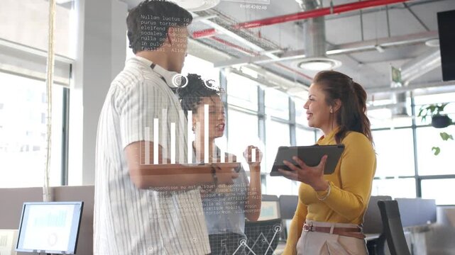 Lead rotating tablet with team, causing HUD charts evolving over business UI for checking data