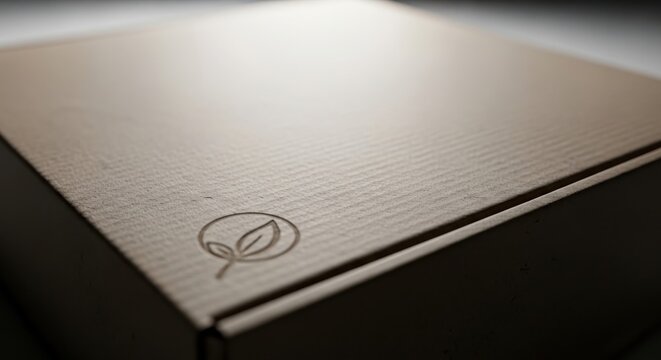 Close-up view of a sleek, gold-colored electronic device with a logo on its textured surface.