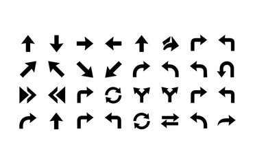 Obraz premium Set of black arrow icons for user interface and navigation design.