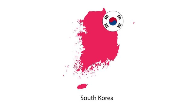 South Korea map with national flag icon isolated on white background appearing in this educational motion animation graphic design video for global geography