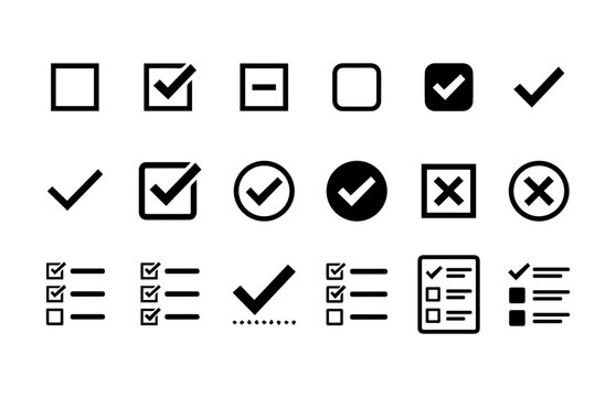 Set of checkmark and checkbox icons for web and mobile applications.