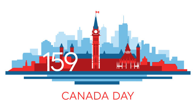 Canada Day 159th Celebration Skyline Illustration with Parliament Buildings