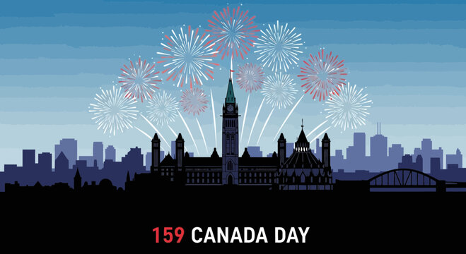 Canada Day Fireworks over Parliament Hill Silhouette, Ottawa