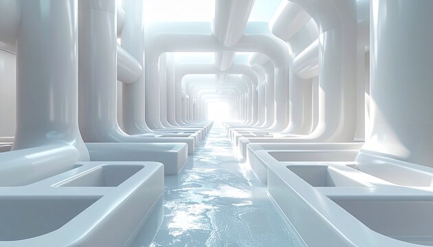 render of interlocking white porcelain pipes in a complex 