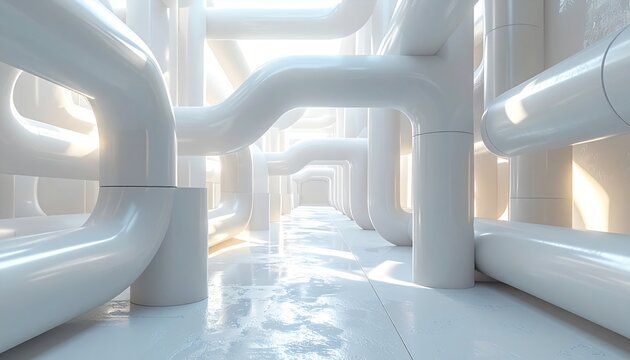 render of interlocking white porcelain pipes in a complex 