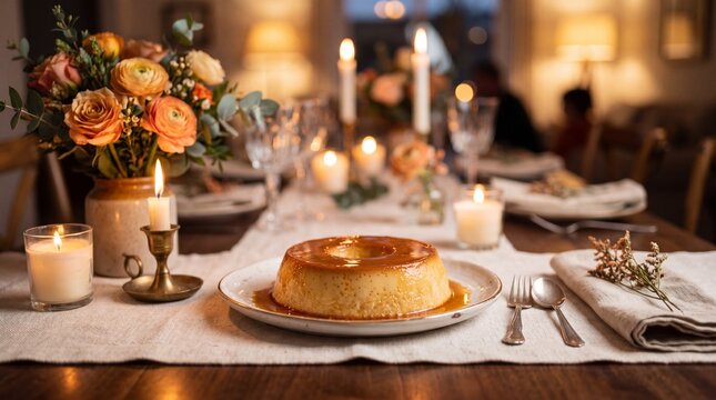 Pudim as Centerpiece of Romantic Dessert Table