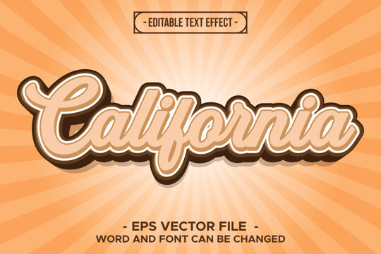 California Vintage Retro Orange Sunburst Editable Text Effect EPS Vector