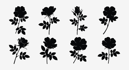 Fototapeta premium set of black silhouettes of flowers