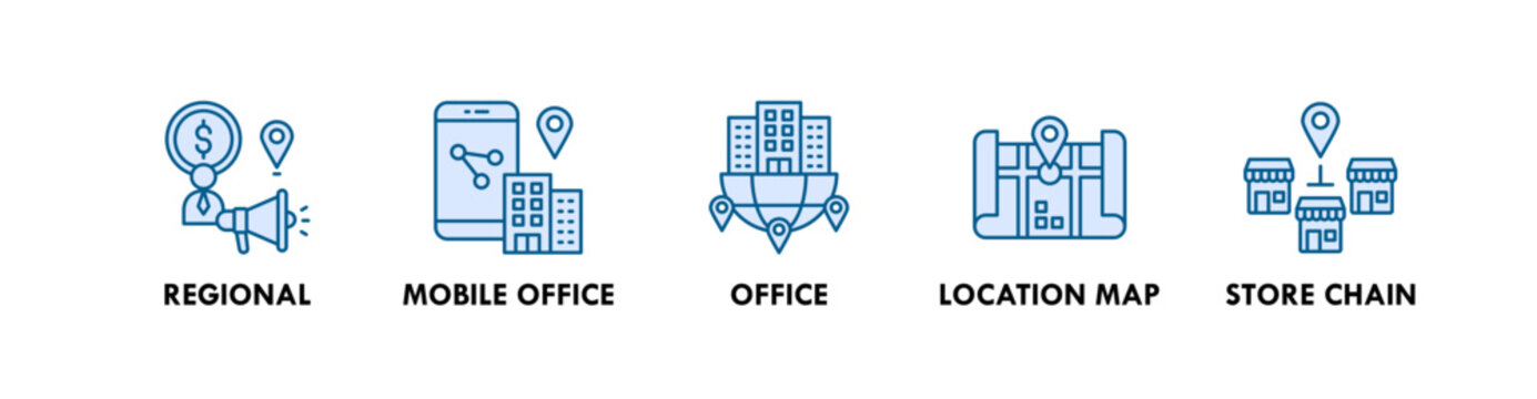 Multi Branches Business web icon illustration concept with icon of regional, mobile office, office, location map, and store chain