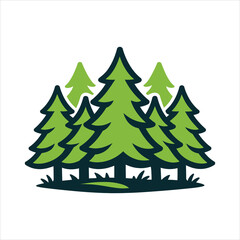 Obraz premium Green pine forest cluster with dark outlines during daytime Vector Illustration Isolated on white background