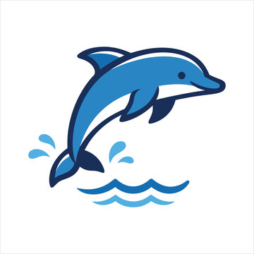 Joyful dolphin leaping through blue waves during a sunny day Vector Illustration Isolated on white background
