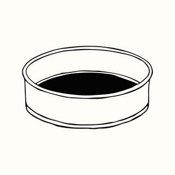 A classic round cake tin or baking pan is illustrated in a minimalist hand drawn style. This essential kitchenware vector is suitable for recipes, cookbooks, and bakery branding materials