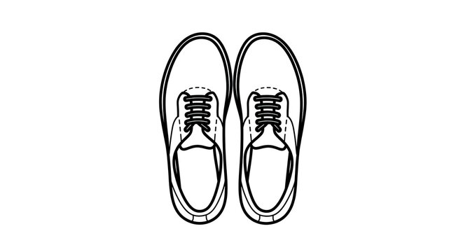 Top view black and white outline drawing of a pair of casual lace-up shoes, vector illustration for fashion, footwear, or design concepts.