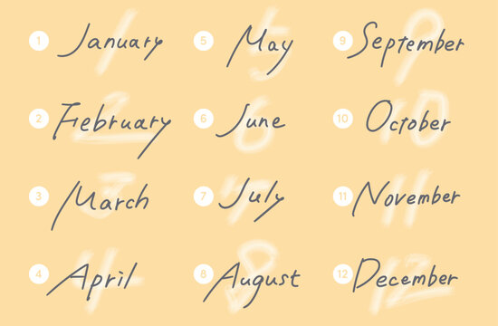 手書き月名セット 1月〜12月 英語カリグラフィー文字素材 カレンダー・手帳・SNSデザイン用