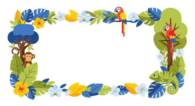 Colorful jungle frame with animals.