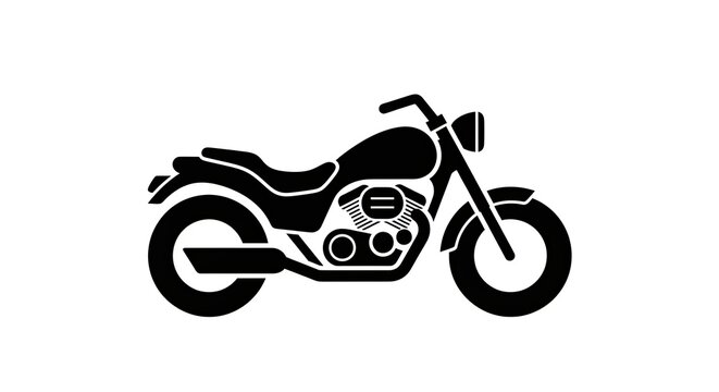 Classic cruiser motorcycle black silhouette icon on white background, vintage motorbike vehicle graphic symbol for transportation