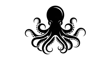 Naklejka premium Intricate black octopus silhouette illustration. Stylized marine animal with curling tentacles, perfect for ocean life designs.