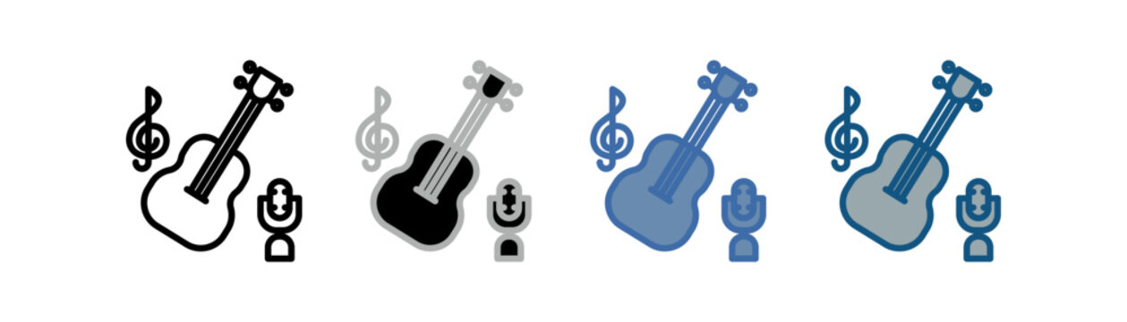 
Subjects music icon set multiple style collection with guitar, note and microphone designs