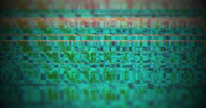 Abstract digital glitch grid with pixelated data bands and distorted signal texture background

