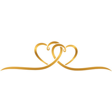 A single metallic golden ribbon forms three interconnected heart shapes on a minimalist white background in a flat vector design romantic elegance atmosphere