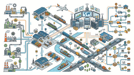 Fototapeta premium Industrial processes and transportation network diagram.