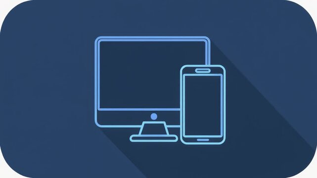 Cross-platform app development concept, 4k footage of digital interface icons on desktop monitor and smartphone