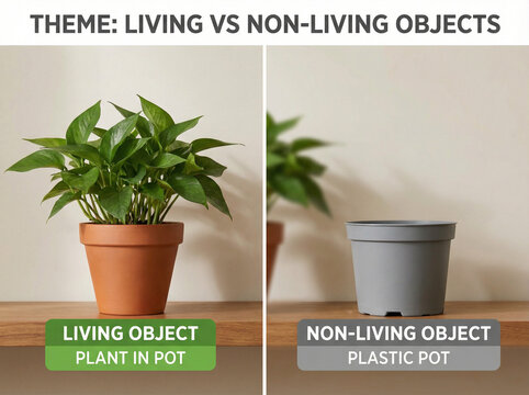 Living vs Non-Living Objects: Plant in Pot vs Plastic Pot