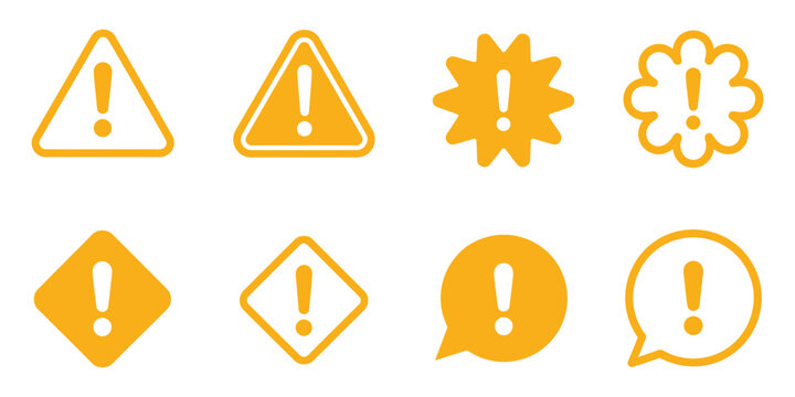 

Exclamation mark chat bubble icon vector illustration for alert notification message, warning alert icons set, caution triangle icons, safety alert and notifications