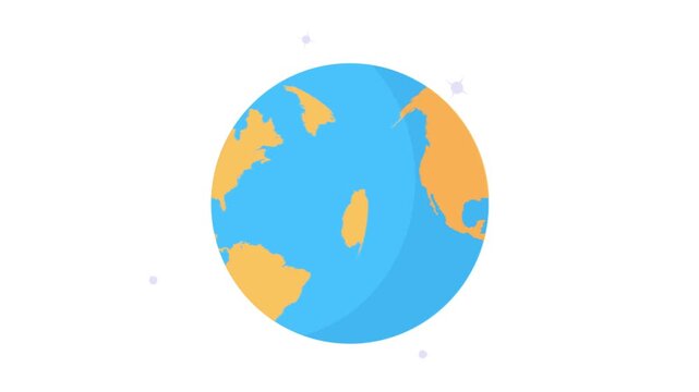 Spinning earth globe icon with flat design animation on white background.