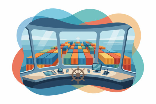 Container Ship Bridge View of Cargo Logistics and Global Trade