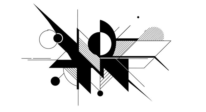Modern Abstract Geometric Composition Vector Illustration. Black and white graphic design element with minimalist shapes and lines.