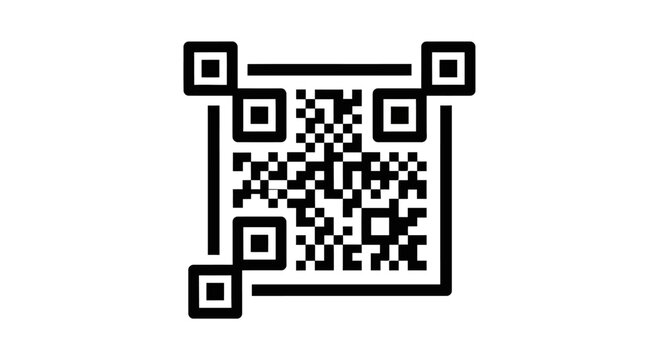 Black and white generic QR code icon for digital information, quick response scanning, modern technology, data transfer, and online connection