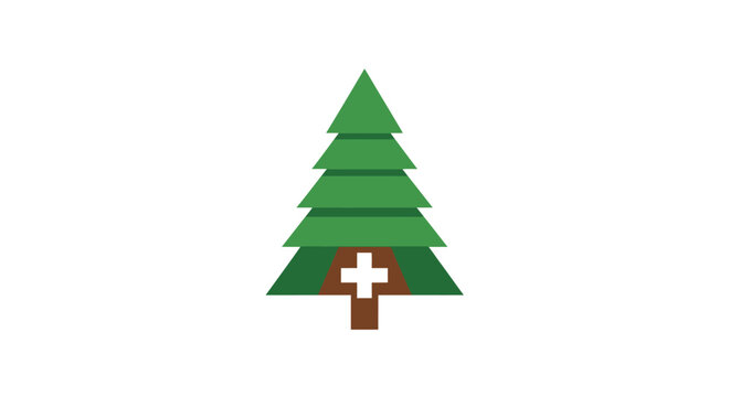 Green Christmas Tree with Cross.