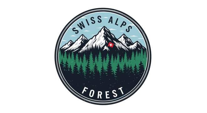 Swiss Alps Forest Mountain Logo Design.