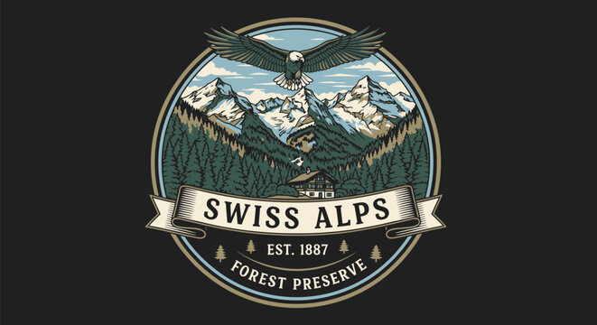 Swiss Alps Forest Preserve Logo Design.