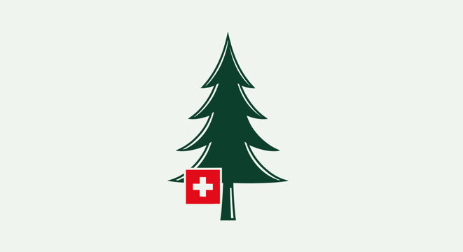 Swiss Pine Tree Symbol Icon Logo.