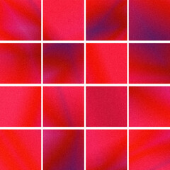 Fototapeta premium Bold red gradient tiles form a modern geometric grid with subtle purple shadows and a grainy glow, ideal for energetic branding, web headers, and tech visuals.