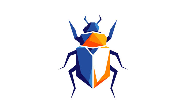 Geometric Beetle Illustration with Blue and Orange.