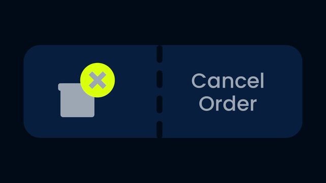 A cancel order feature button on a dark navy background with a yellow x mark box icon on the left and the bold white words Cancel Order displayed on the right