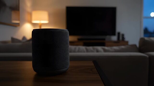 Smart Speaker with Blue Light in Modern Living Room.