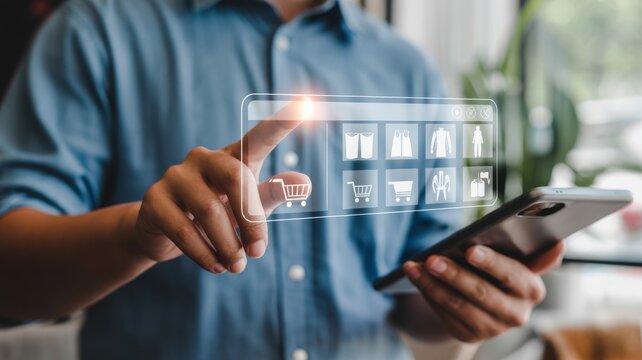 Man using tablet with virtual keyboard