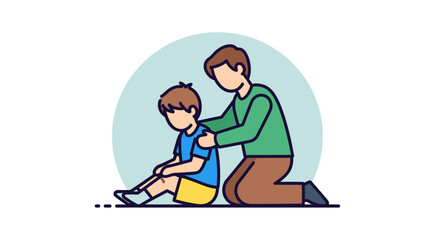 Fototapeta premium Man helping a young boy.